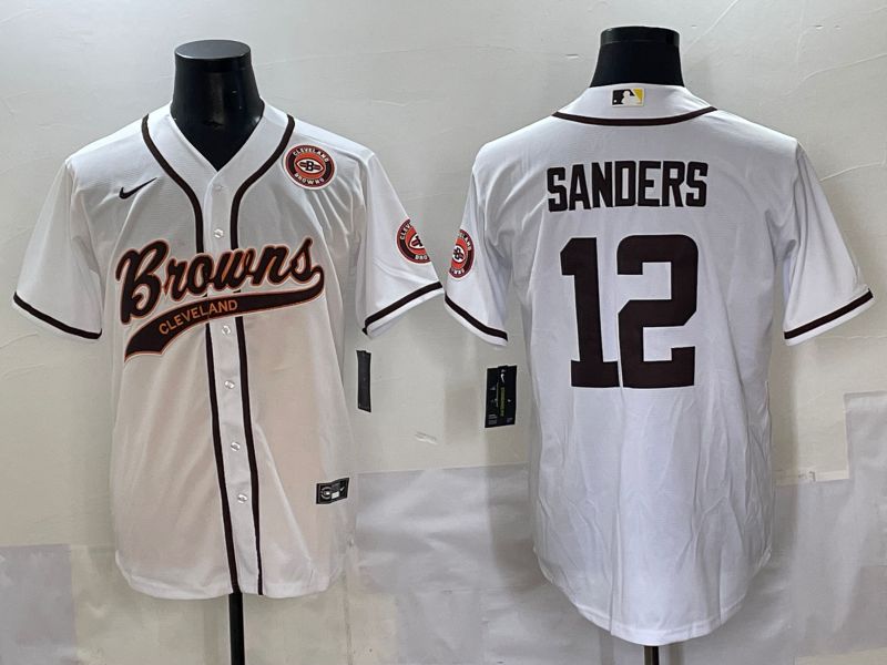 Men 2025 Cleveland Browns 12 Sanders White Joint Name Nike Limited NFL Jersey style 5